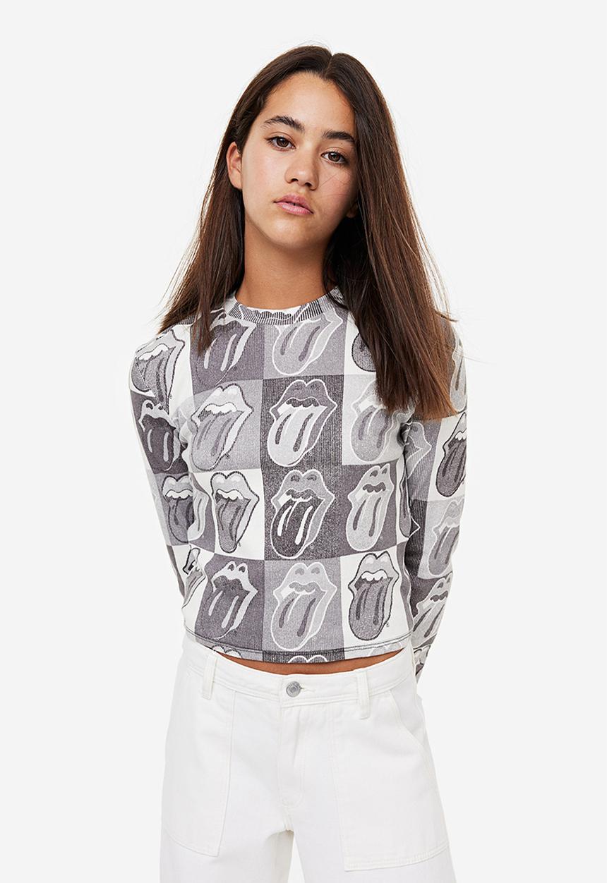 H&M - Printed jersey top - grey/the rolling stones