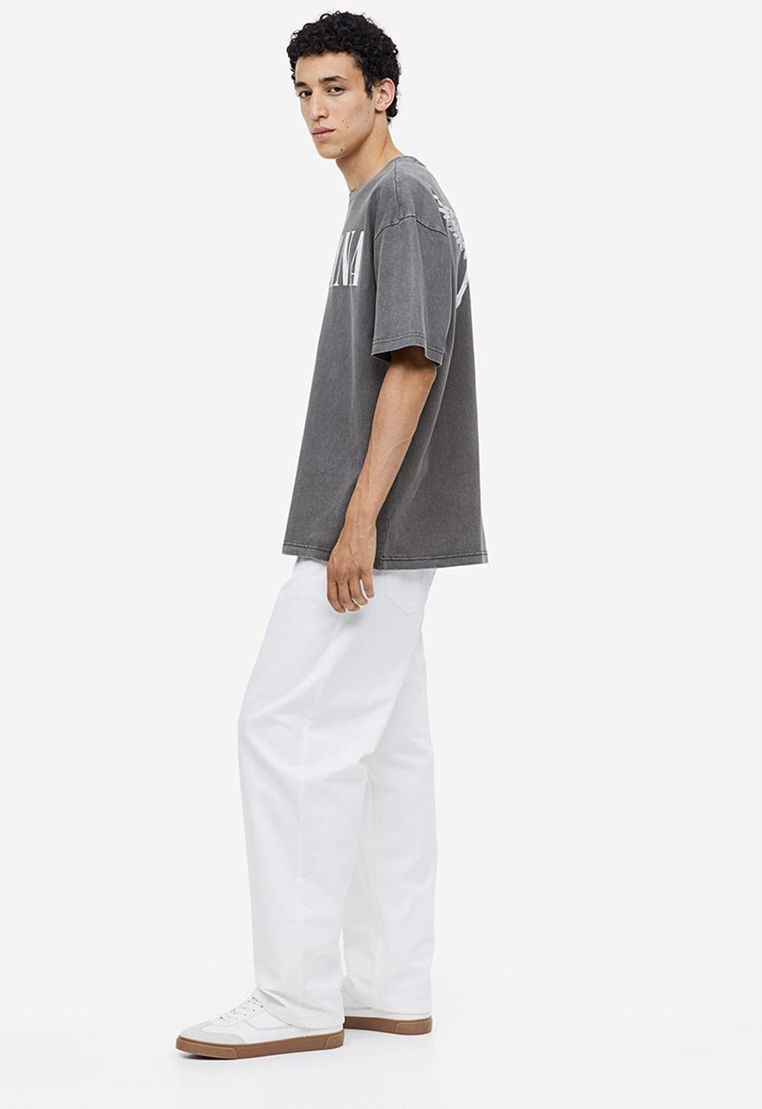 H&M - Loose fit printed T-shirt - dark grey nirvana