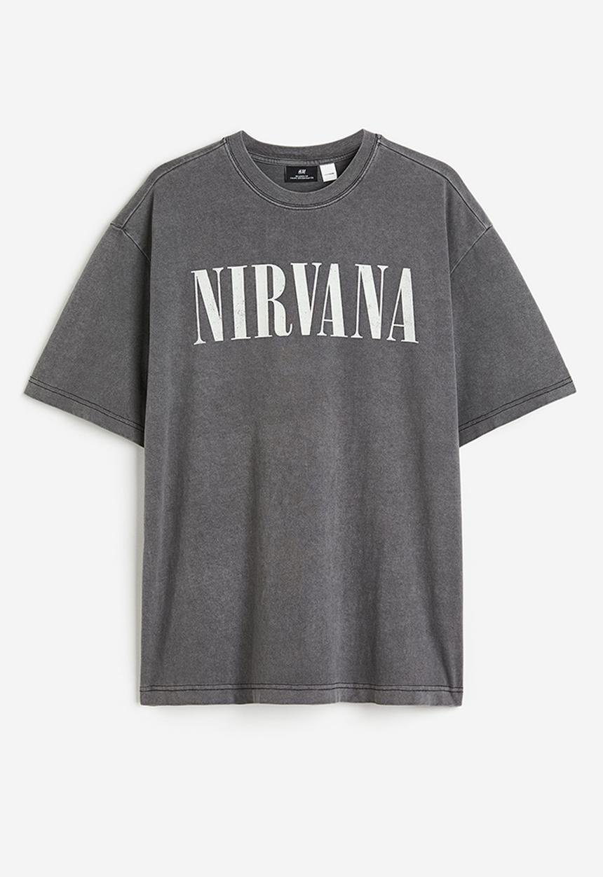 H&M - Loose fit printed T-shirt - dark grey nirvana
