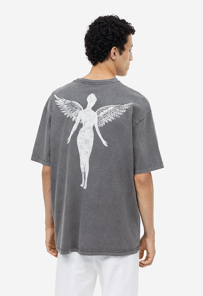 H&M - Loose fit printed T-shirt - dark grey nirvana