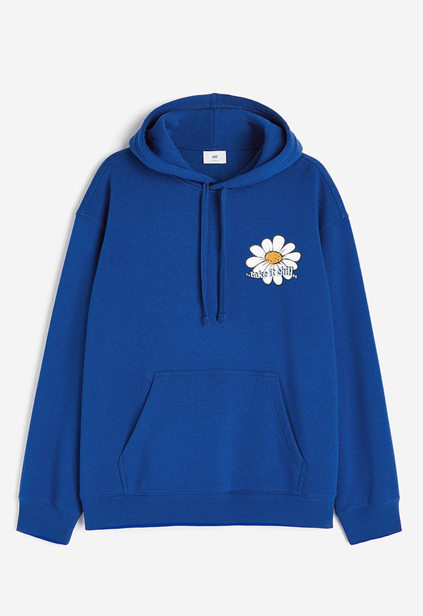 H&M - Loose fit printed hoodie - bright blue flowers 