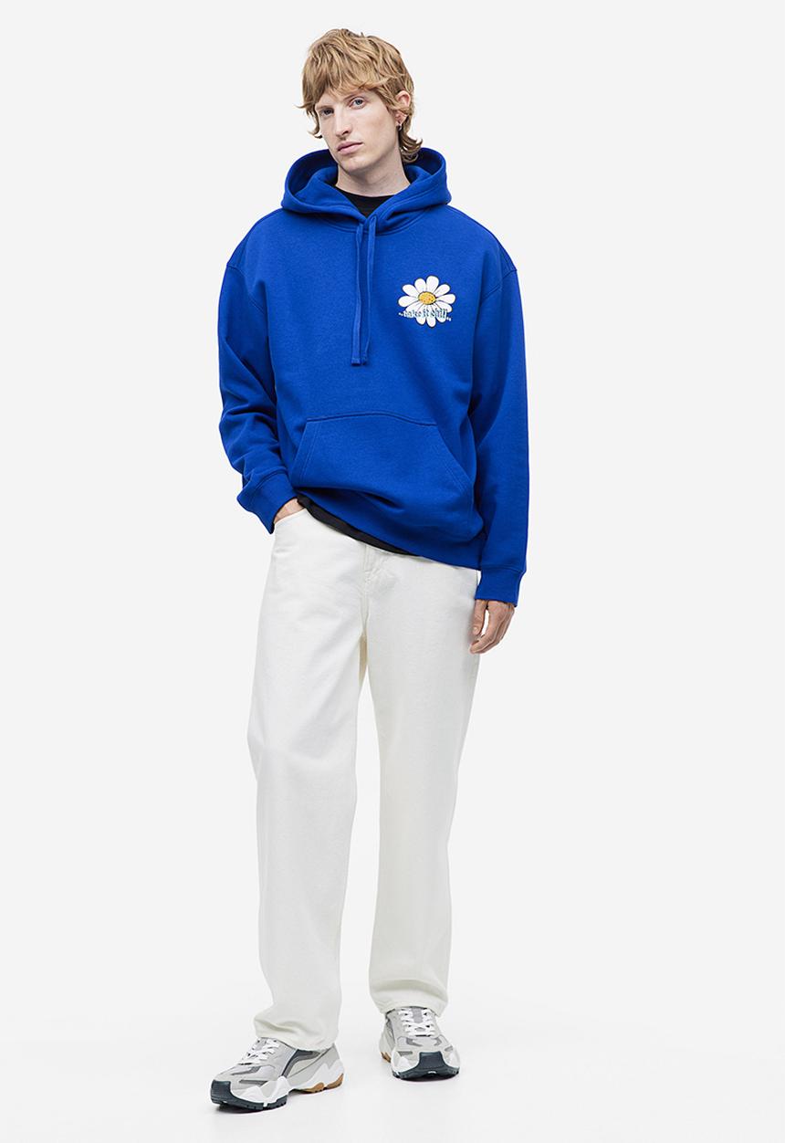 H&M - Loose fit printed hoodie - bright blue flowers 