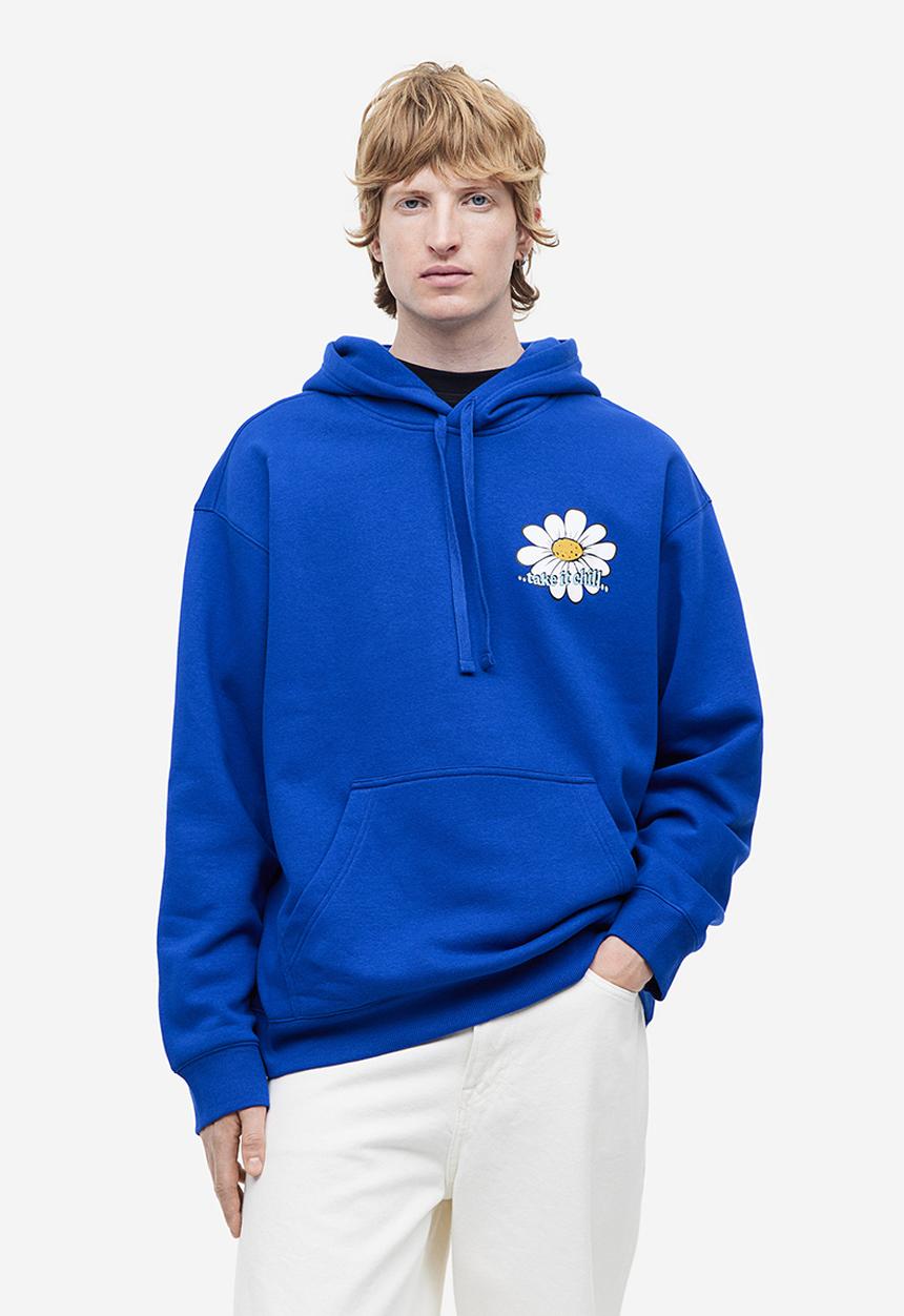 H&M - Loose fit printed hoodie - bright blue flowers 