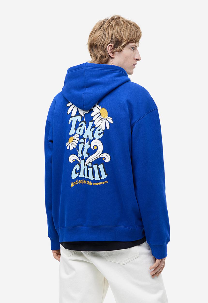 H&M - Loose fit printed hoodie - bright blue flowers 