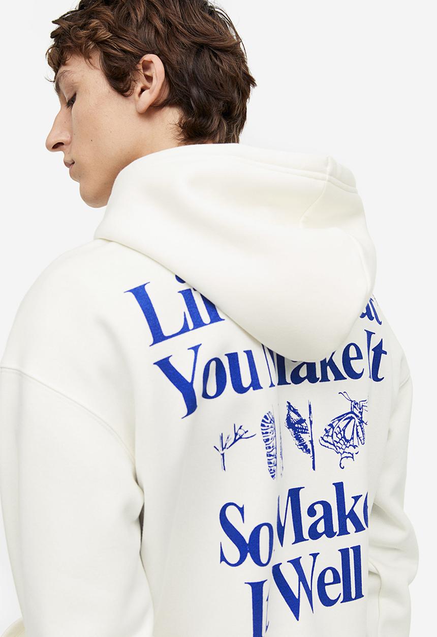 H&M - Loose fit printed hoodie - white butterfly