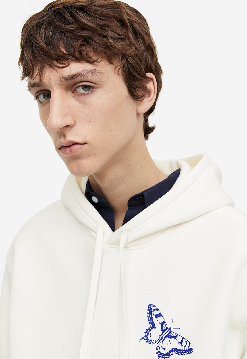 H&M - Loose fit printed hoodie - white butterfly