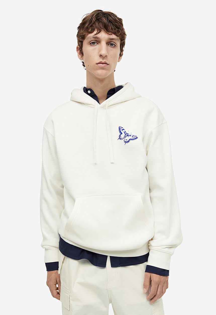H&M - Loose fit printed hoodie - white butterfly