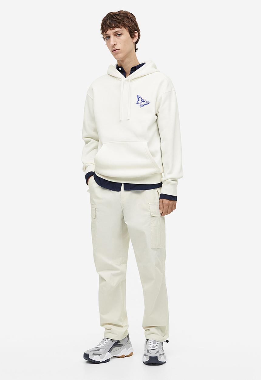 H&M - Loose fit printed hoodie - white butterfly