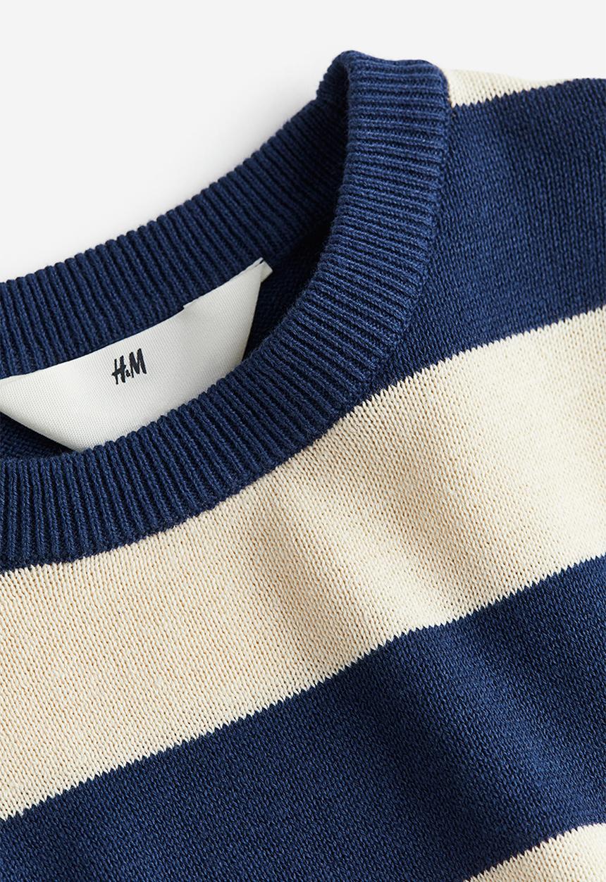 H&M - Jacquard-knit cotton jumper - navy blue striped