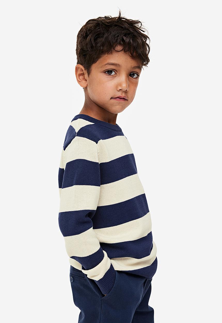 H&M - Jacquard-knit cotton jumper - navy blue striped