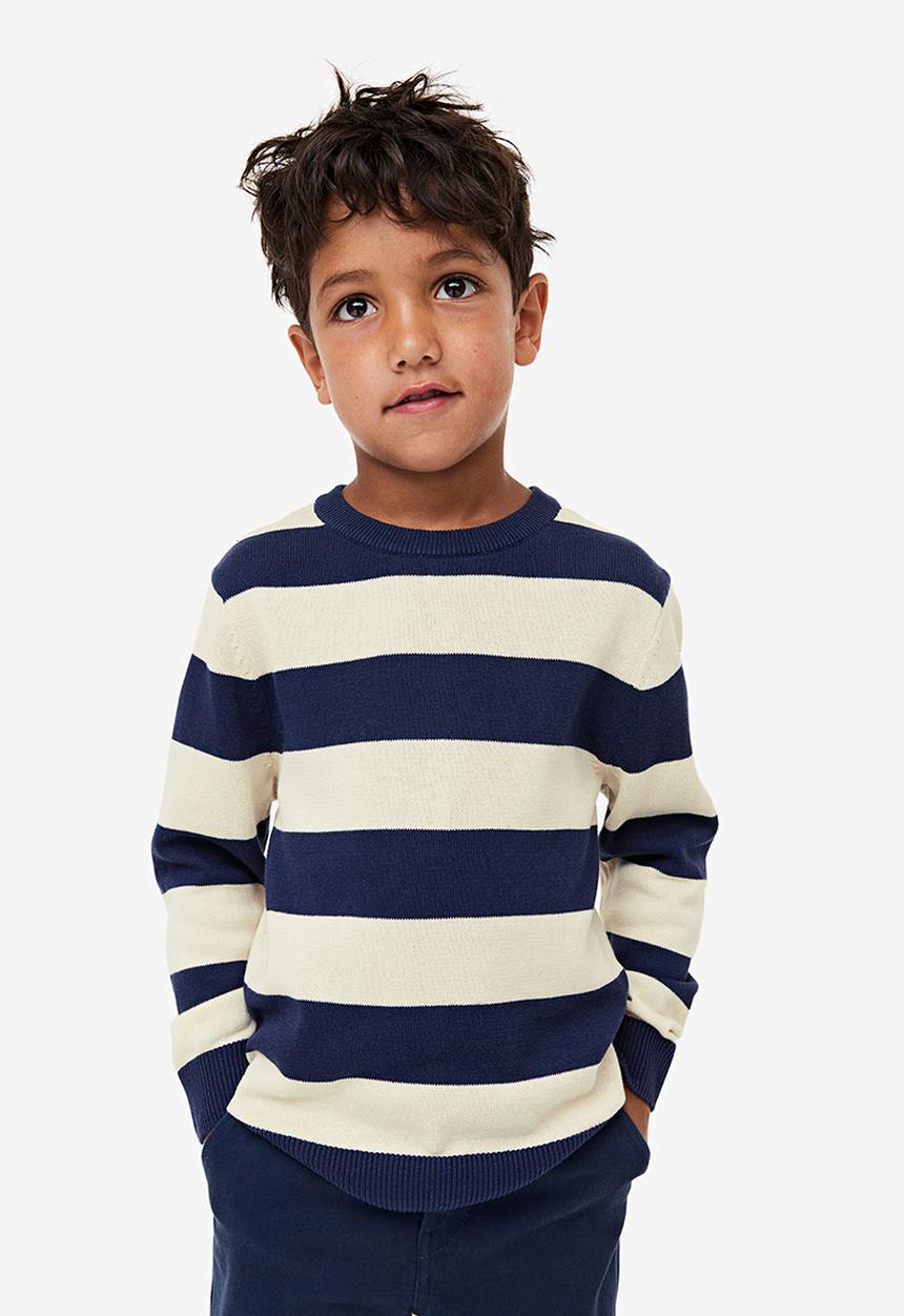 H&M - Jacquard-knit cotton jumper - navy blue striped