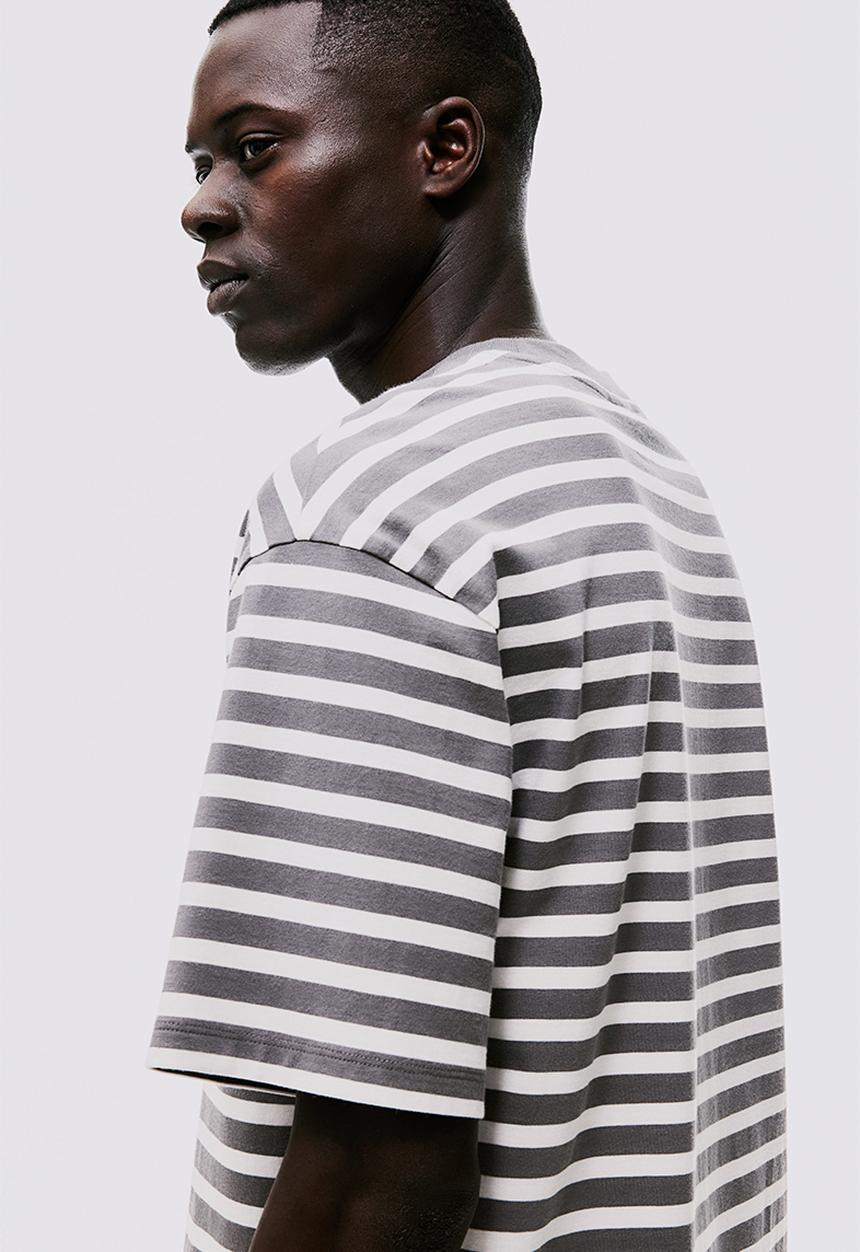 H&M - Loose fit cotton T-shirt - grey striped