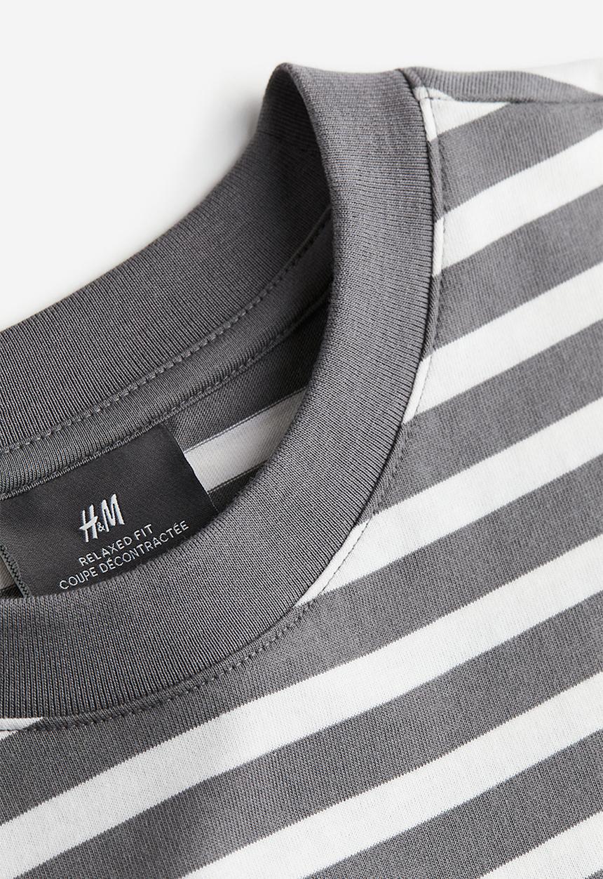 H&M - Loose fit cotton T-shirt - grey striped