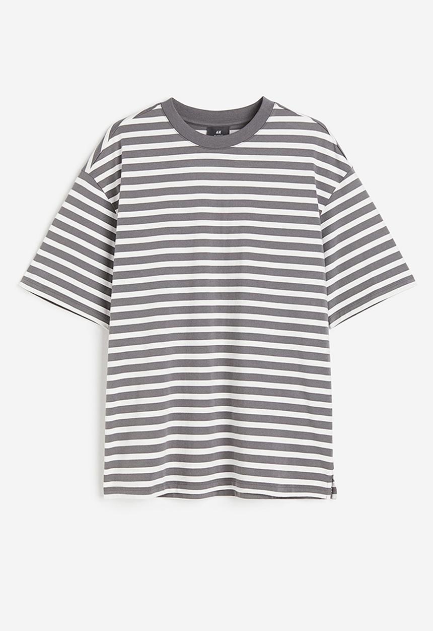 H&M - Loose fit cotton T-shirt - grey striped