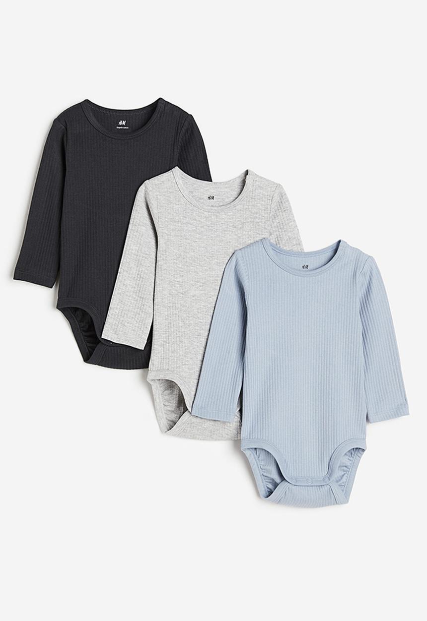 H&M - 3 pack ribbed bodysuits - light blue & light grey marl 