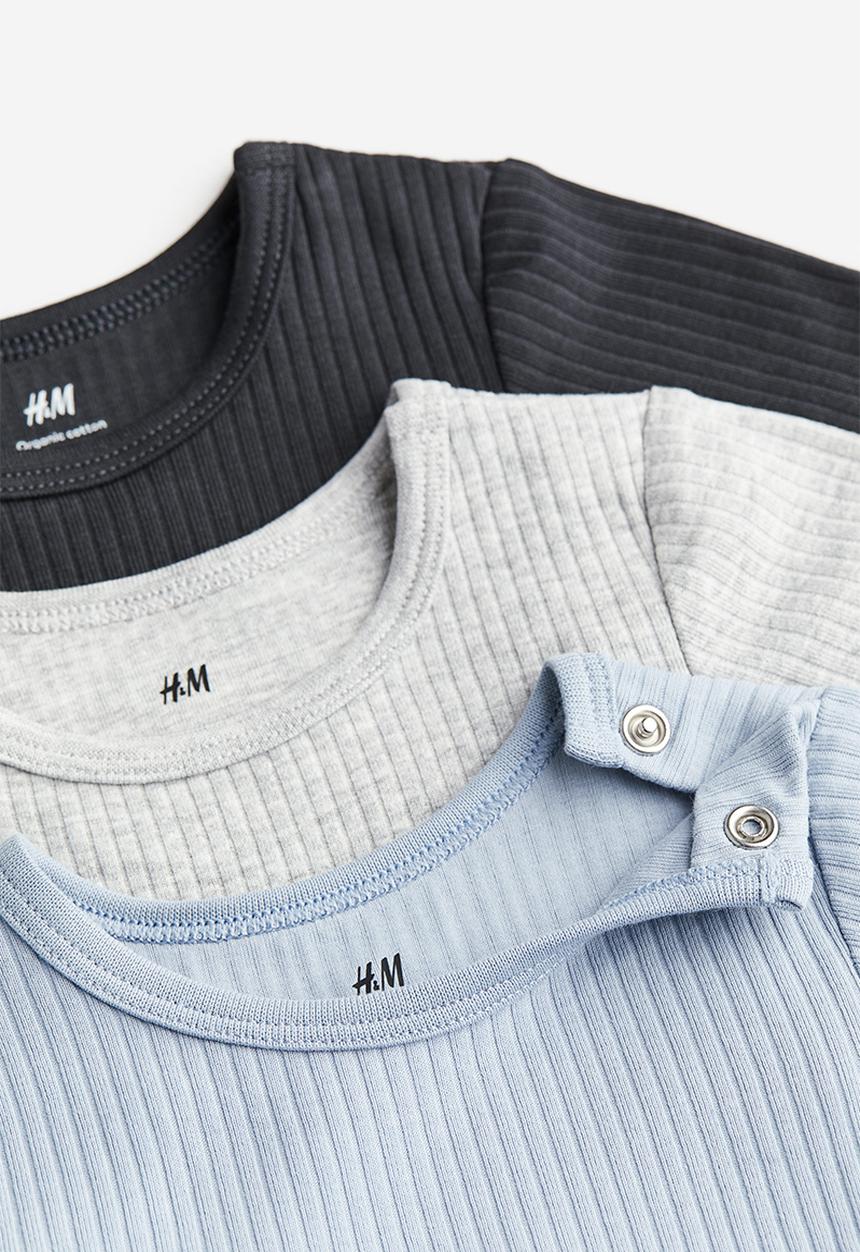 H&M - 3 pack ribbed bodysuits - light blue & light grey marl 