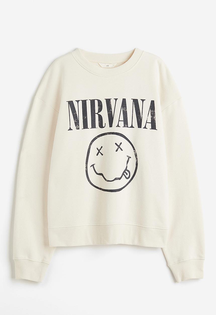 H&M - Motif-detail sweatshirt - cream nirvana
