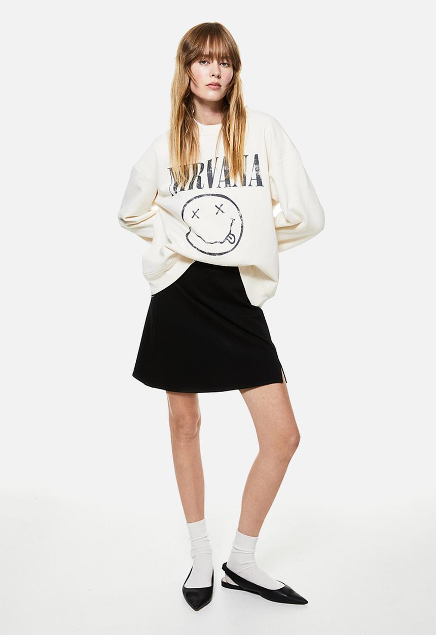 H&M - Motif-detail sweatshirt - cream nirvana