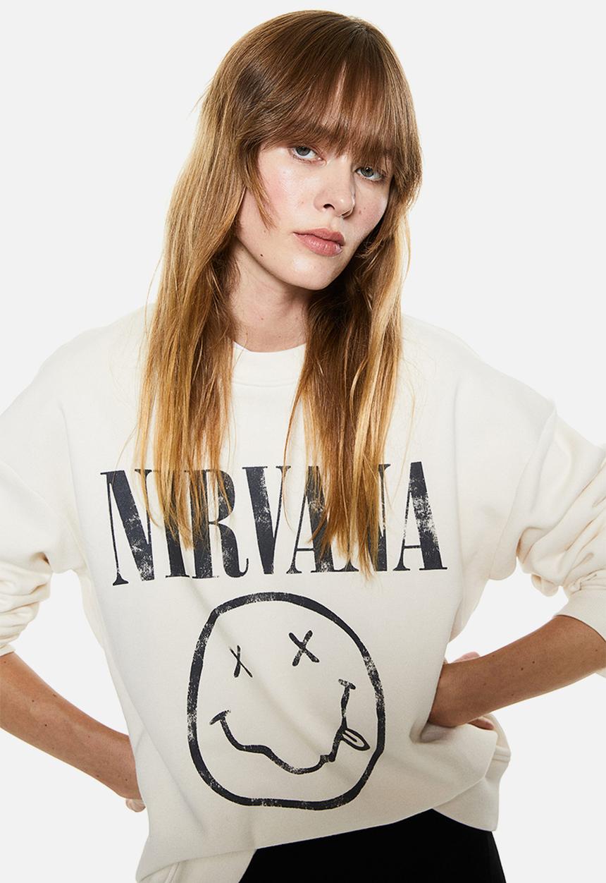 H&M - Motif-detail sweatshirt - cream nirvana