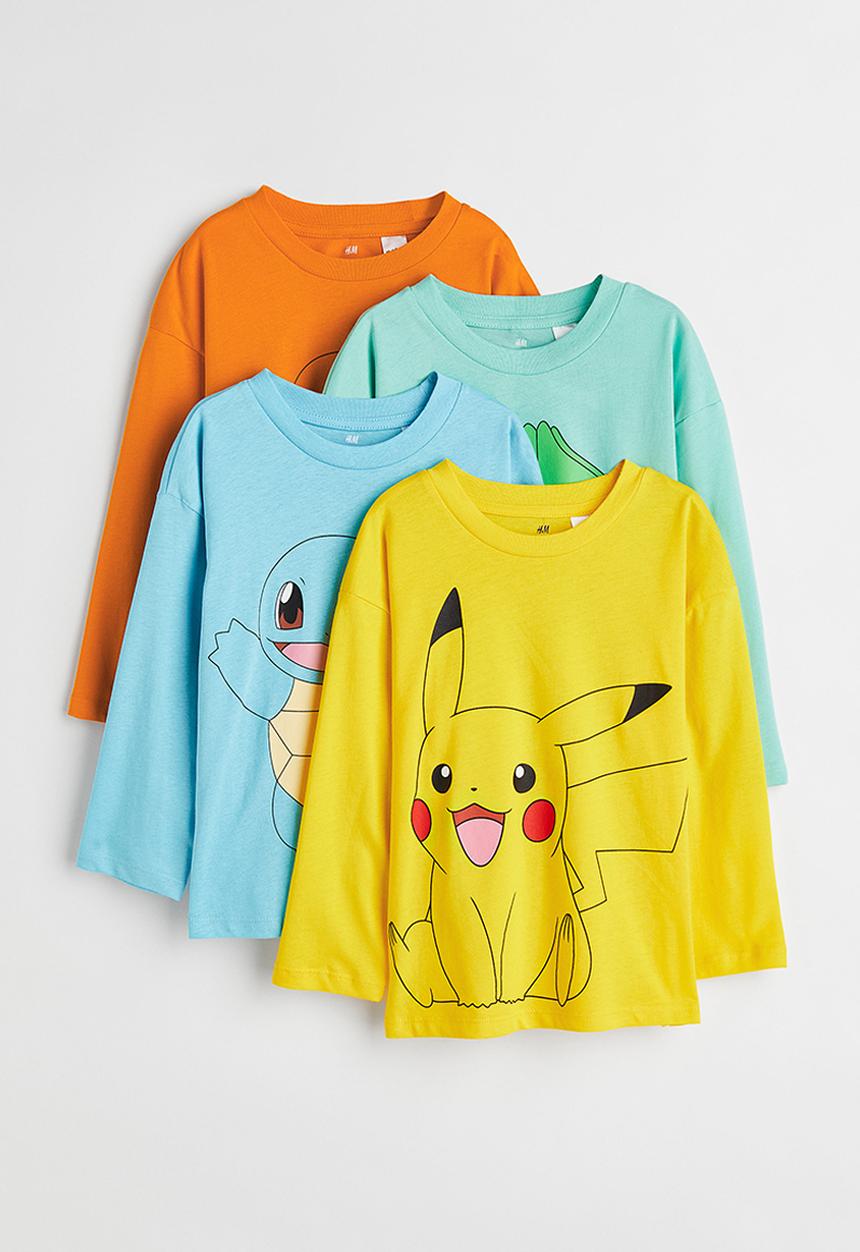 H&M - 4 pack long-sleeved printed tops - yellow pokémon