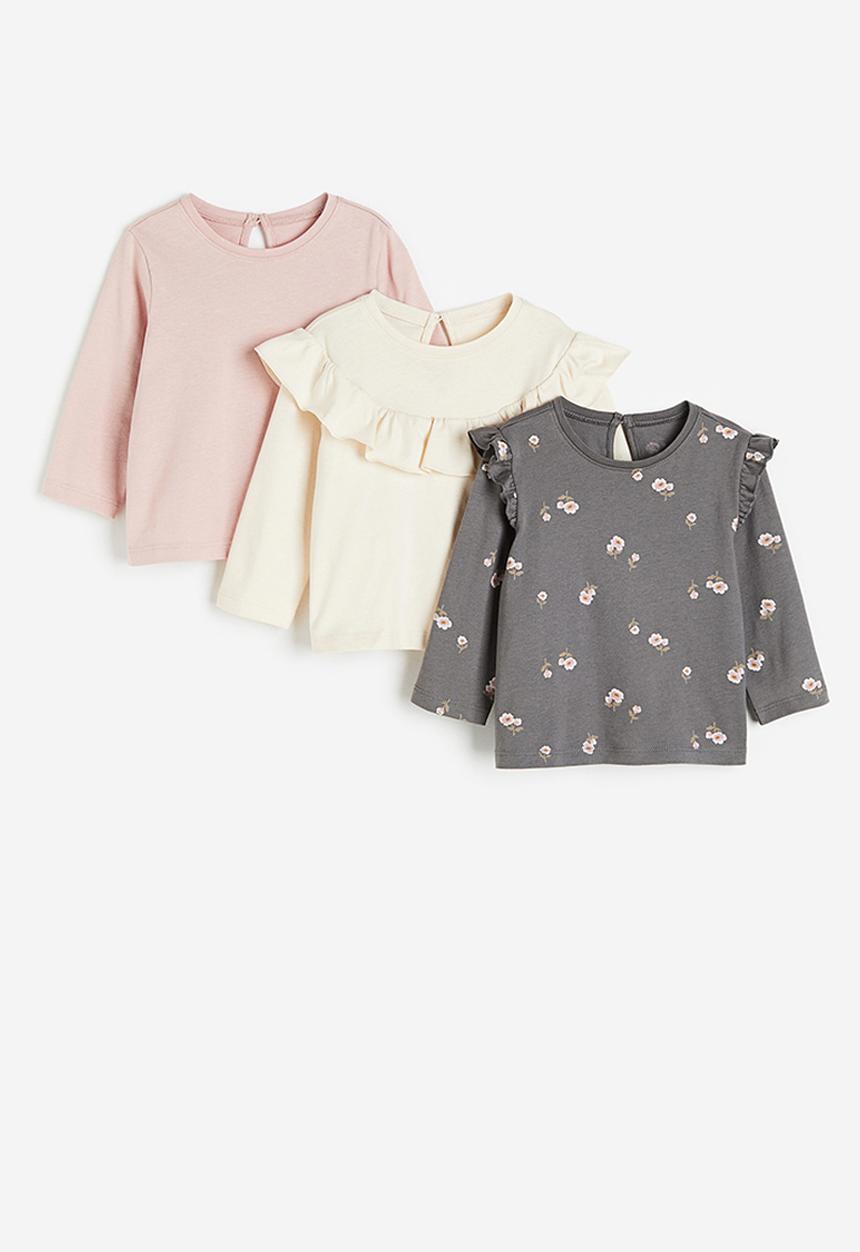 H&M - 3 pack cotton jersey tops - dark grey floral