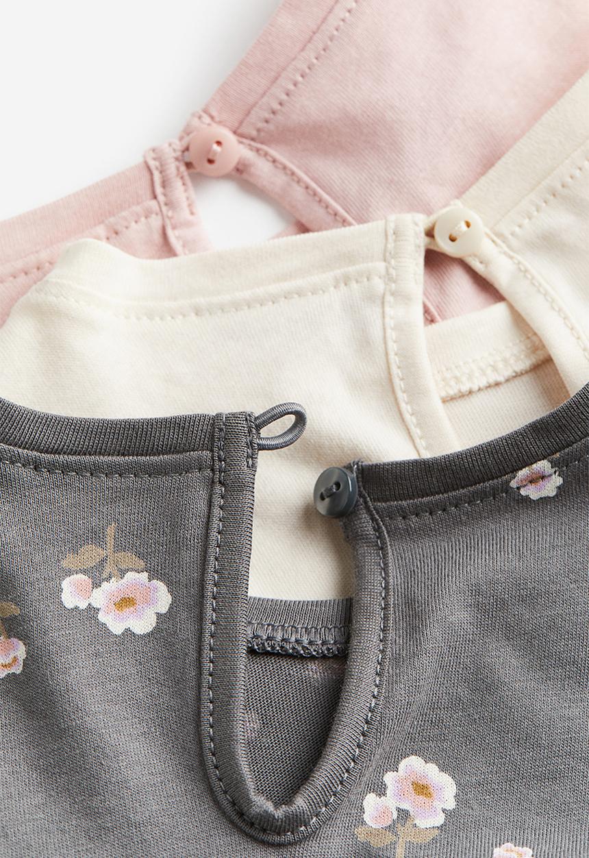 H&M - 3 pack cotton jersey tops - dark grey floral