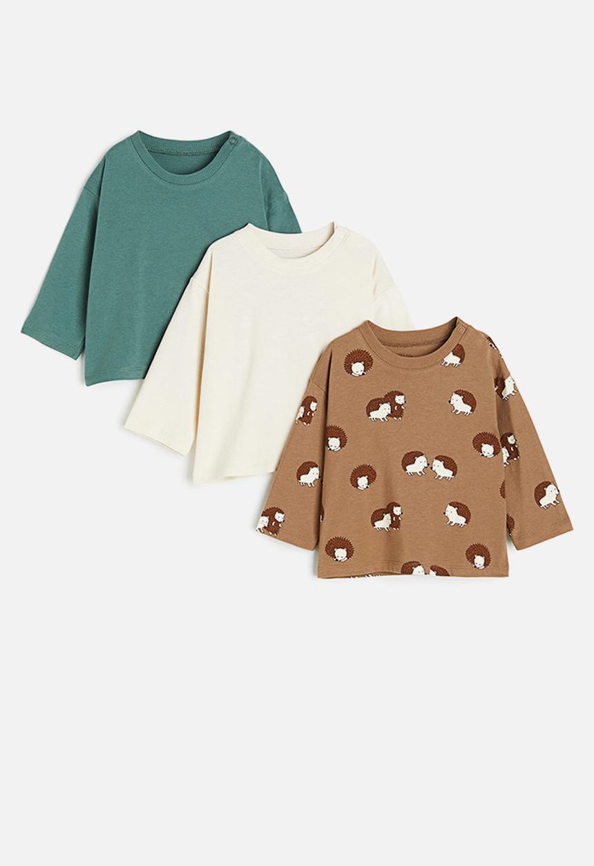 H&M - 3 pack cotton jersey tops - brown hedgehogs 
