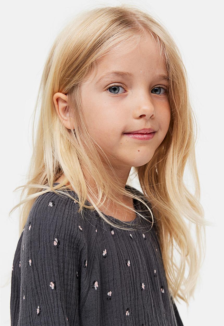 H&M - Patterned muslin dress - dark grey/spotted