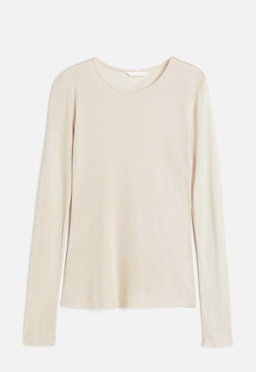 H&M - Long-sleeved lyocell top - light beige