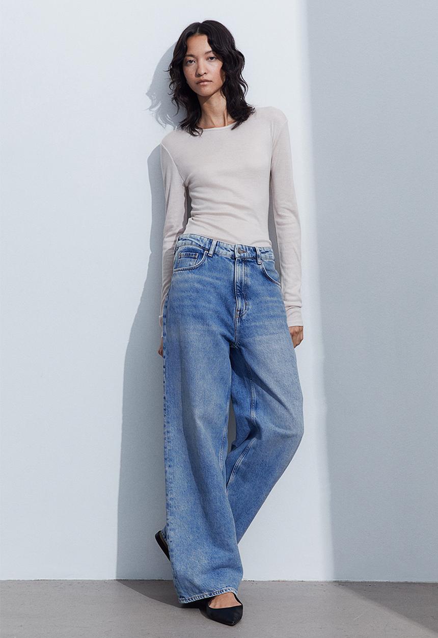 H&M - Long-sleeved lyocell top - light beige