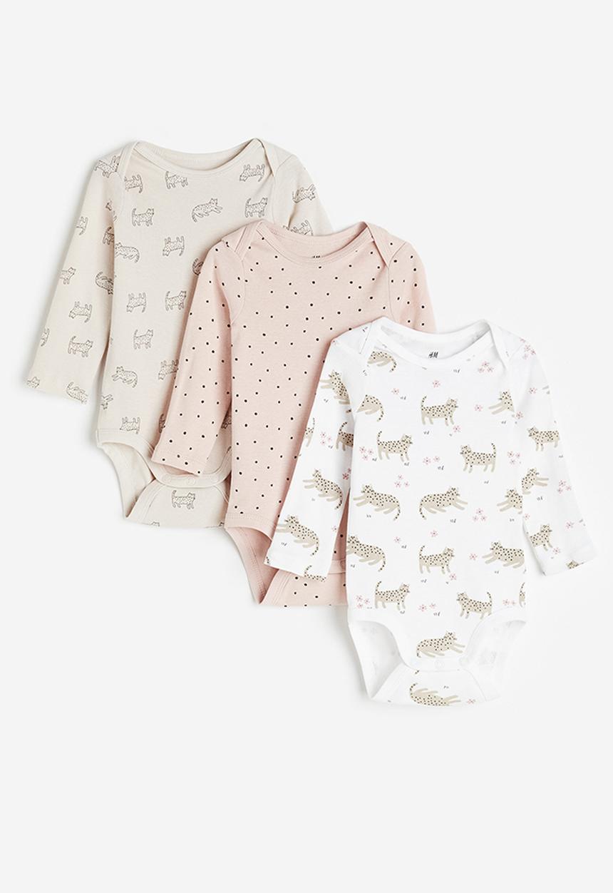 H&M - 3 pack long-sleeved bodysuits - white cats 