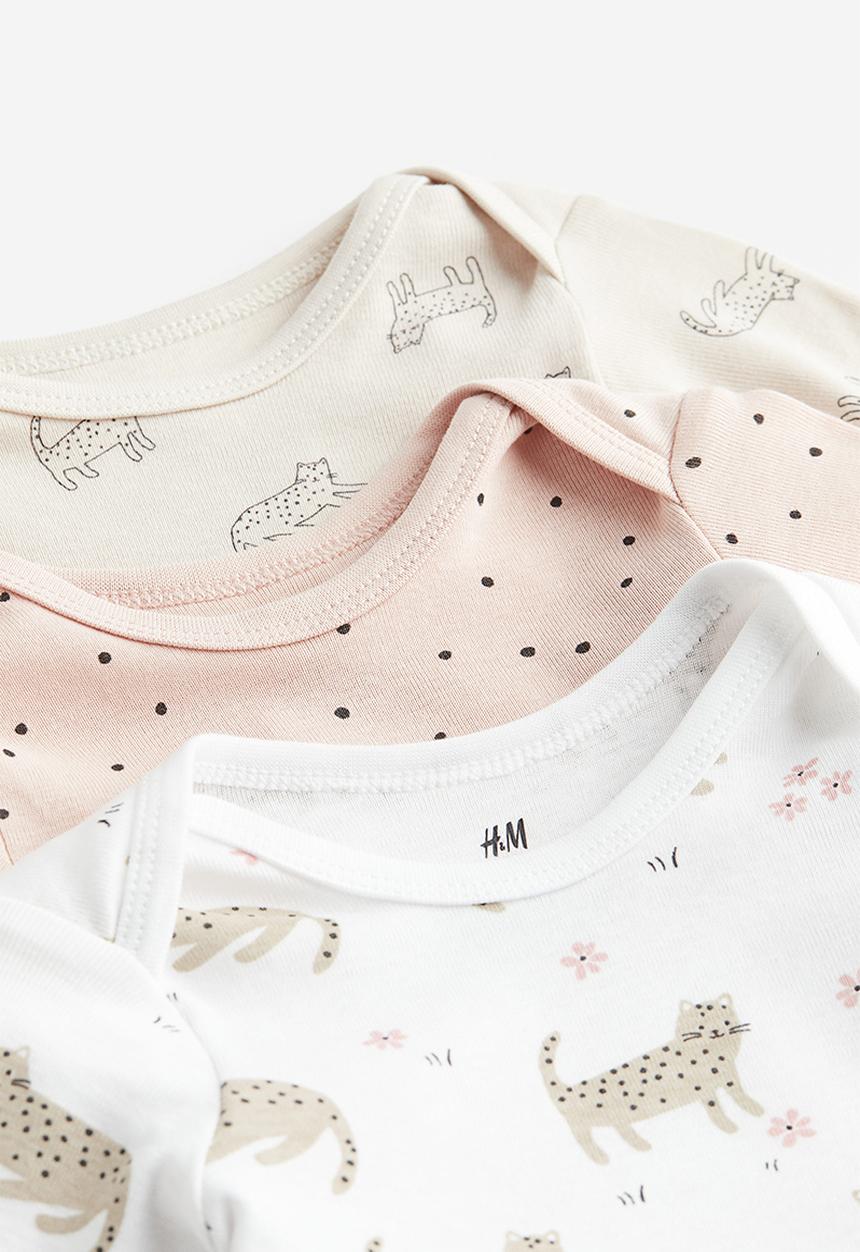 H&M - 3 pack long-sleeved bodysuits - white cats 