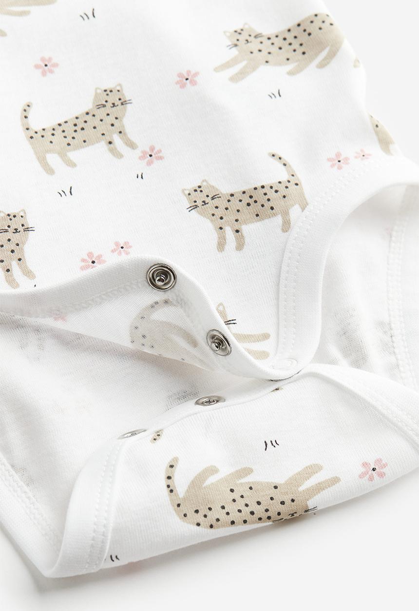H&M - 3 pack long-sleeved bodysuits - white cats 