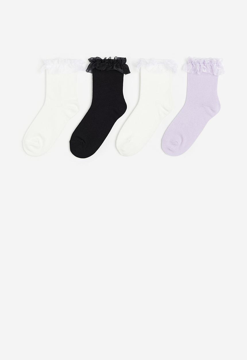 H&M - 4 pack frill-trimmed socks - light purple & white