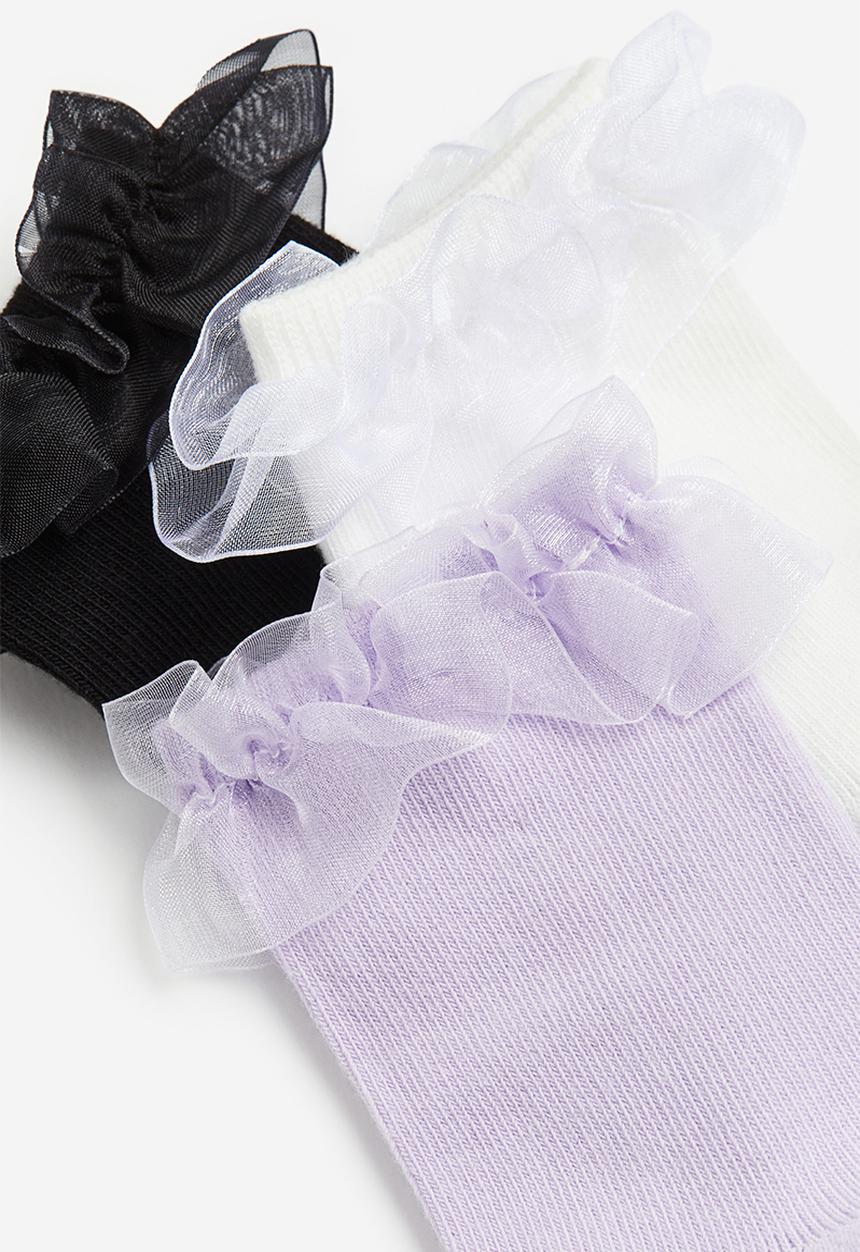 H&M - 4 pack frill-trimmed socks - light purple & white