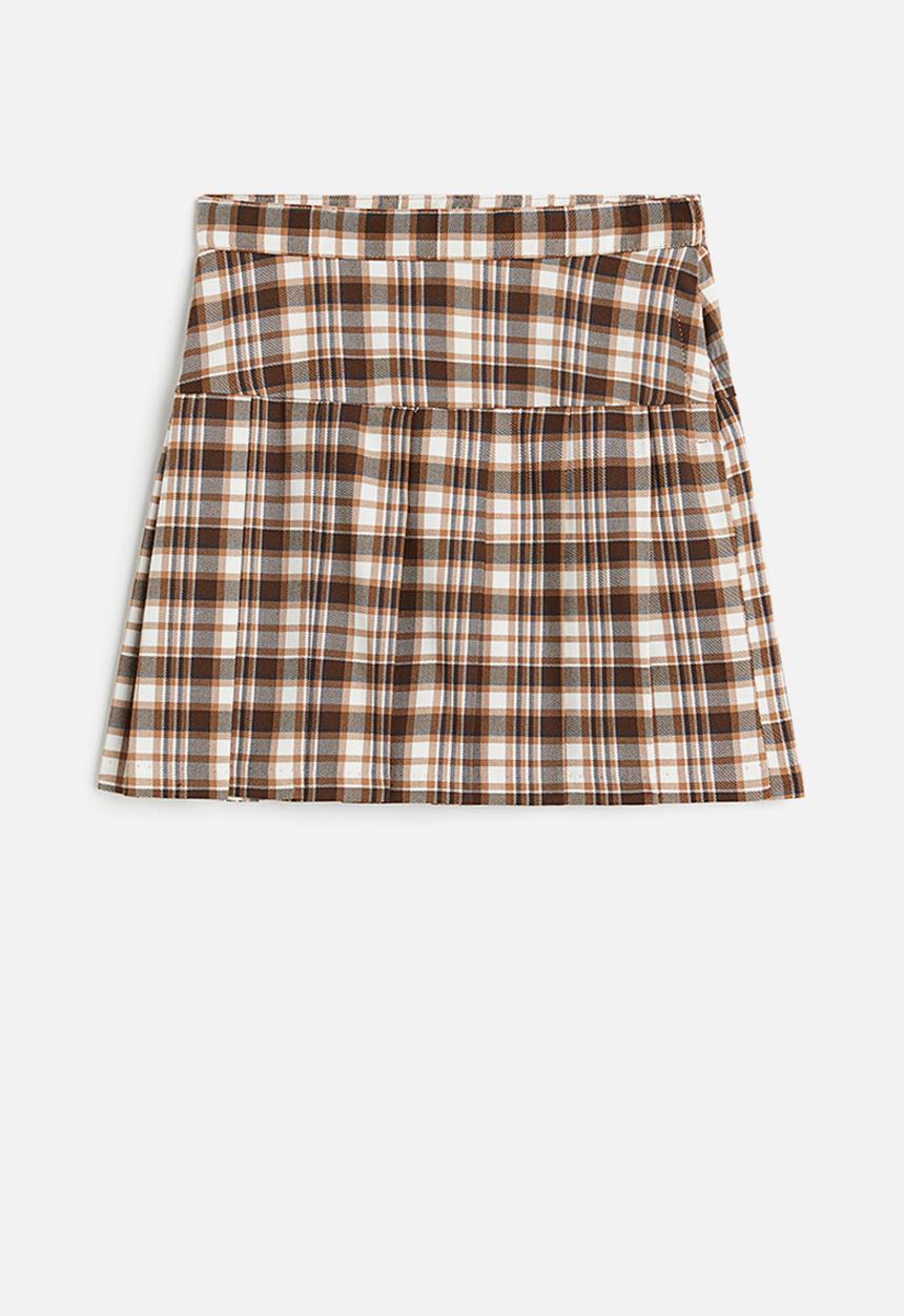 H&M - Pleated skirt - dark beige/checked