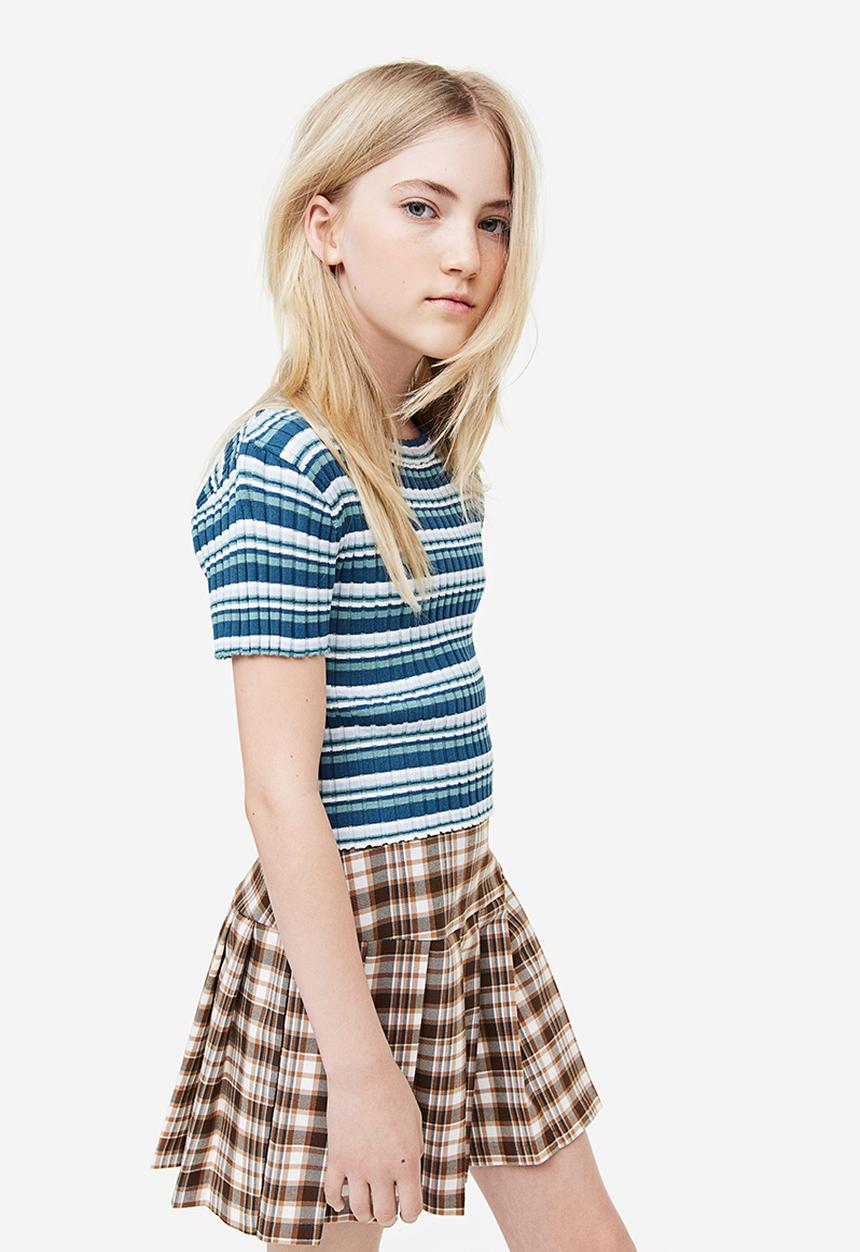 H&M - Pleated skirt - dark beige/checked
