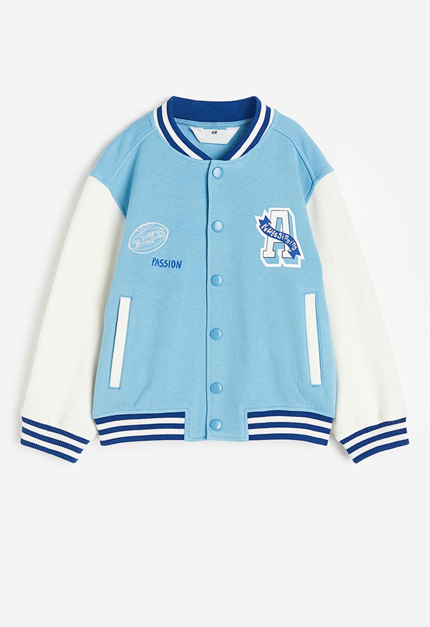 H&M - Motif-detail baseball jacket - light blue/passion