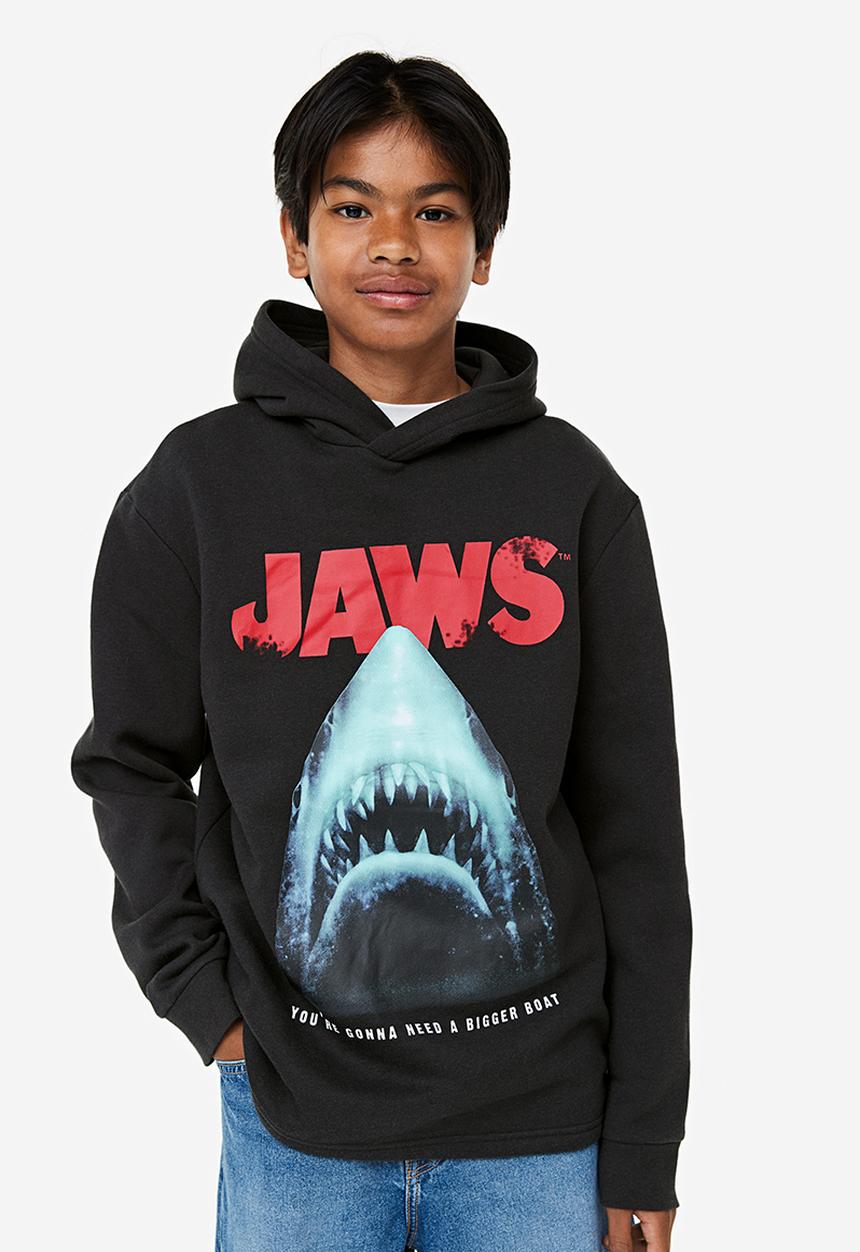 H&M - Printed hoodie - black/jaws