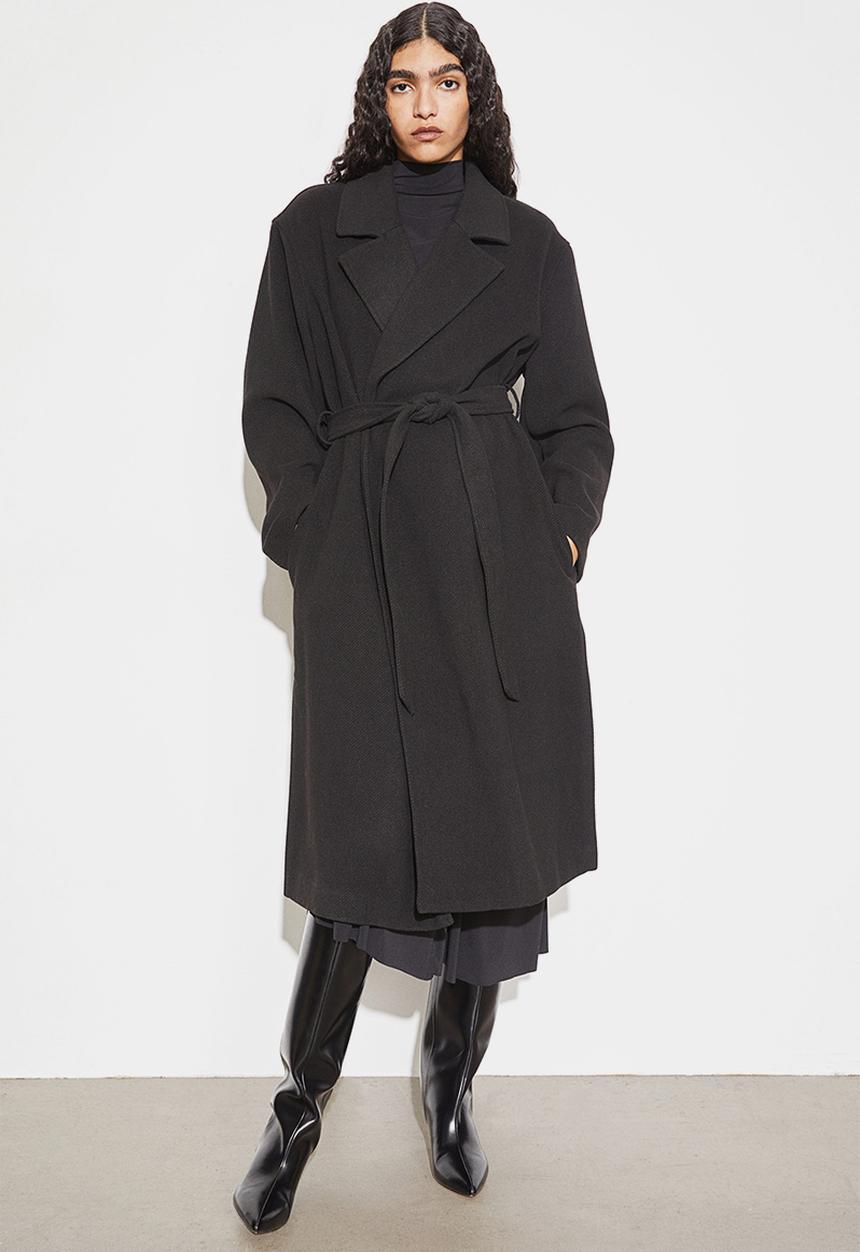 H&M - Tie-belt coat - black
