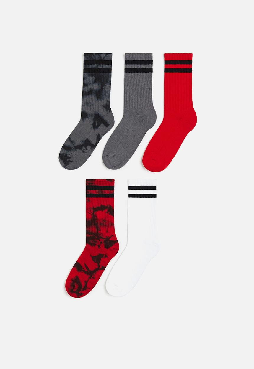 H&M - 5 pack ribbed socks - red tie-dye