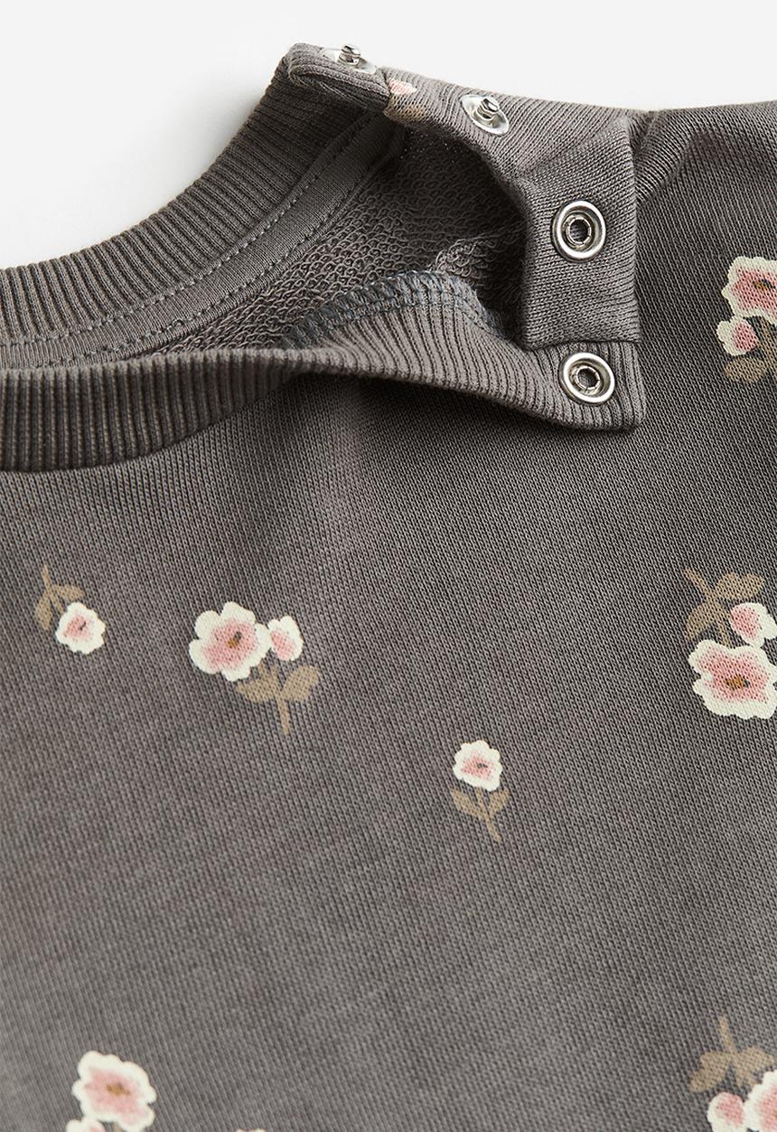 H&M - Patterned sweatshirt dress - dark grey/floral