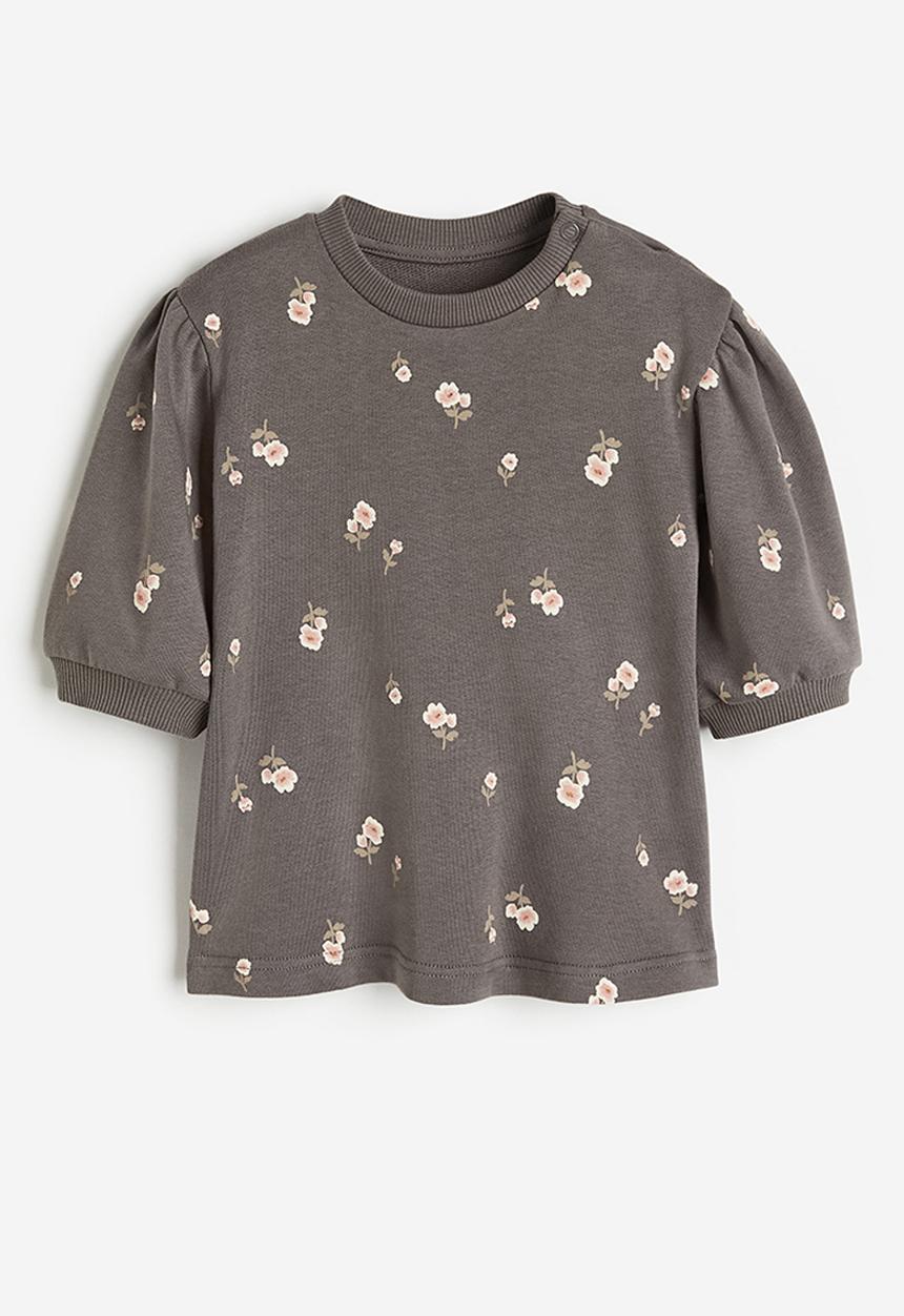 H&M - Patterned sweatshirt dress - dark grey/floral