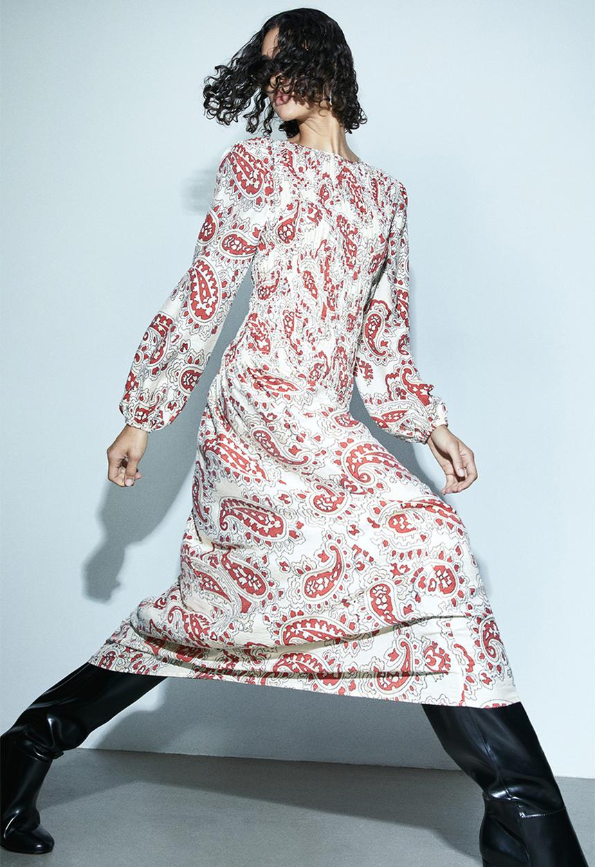 H&M - Smock-topped dress - white paisley-patterned
