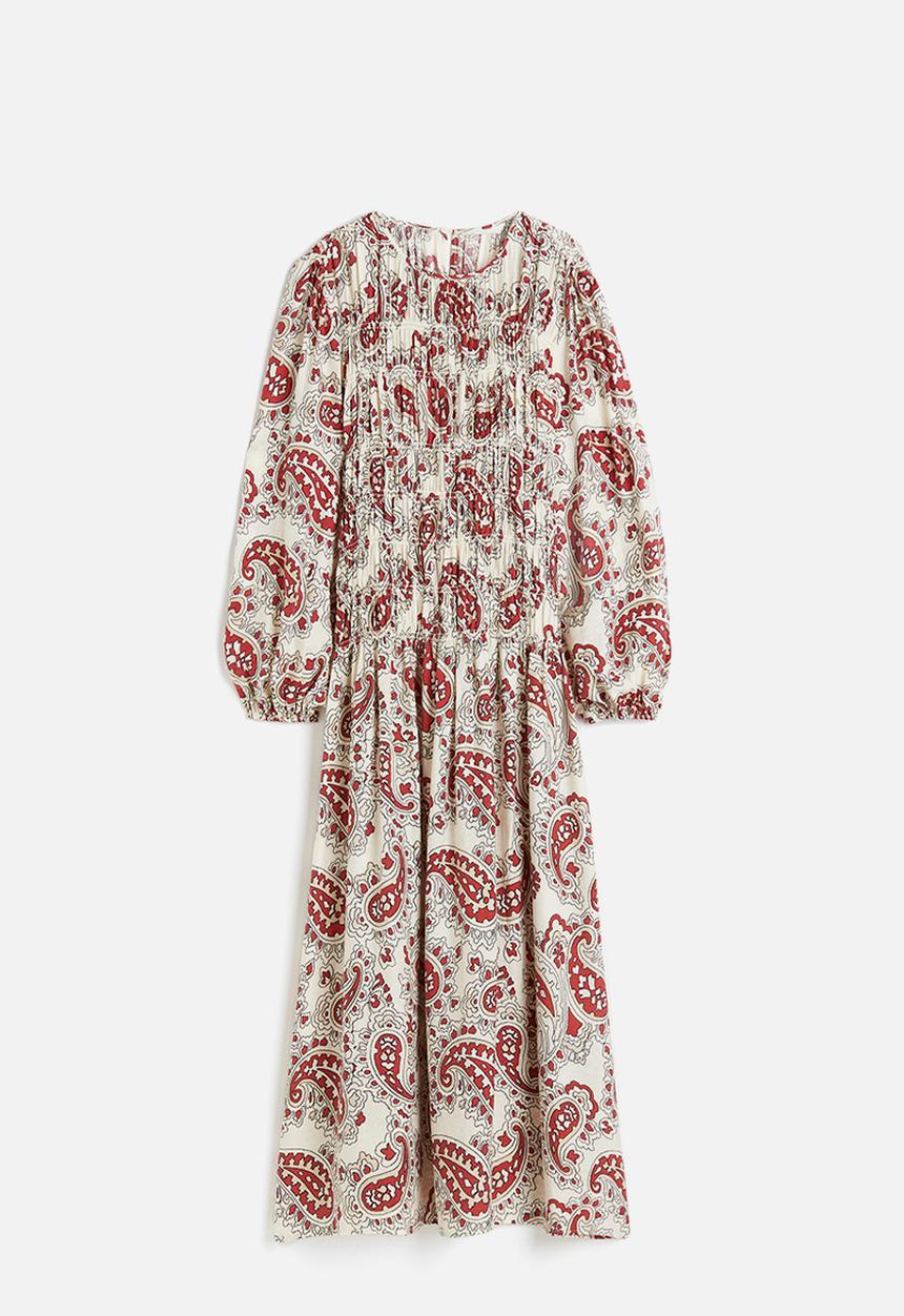 H&M - Smock-topped dress - white paisley-patterned