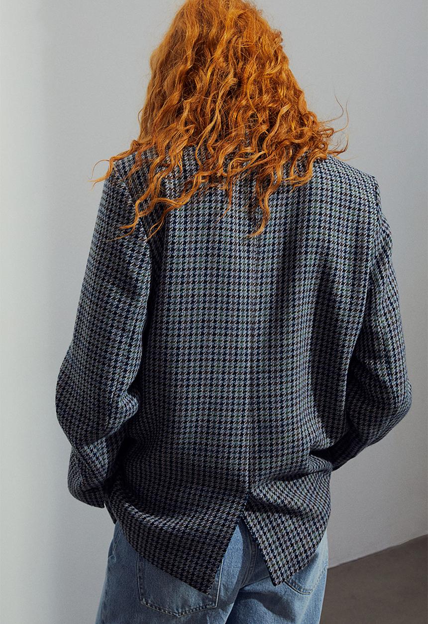 H&M - Single-breasted blazer - grey dogtooth-patterned
