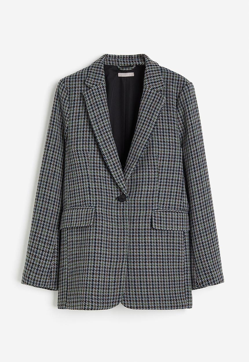 H&M - Single-breasted blazer - grey dogtooth-patterned