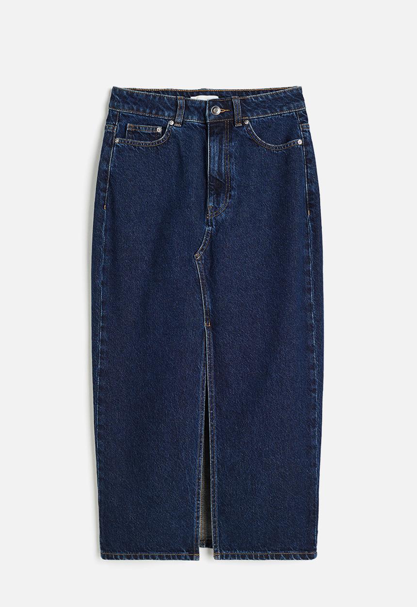 H&M - Slit-front denim skirt - dark denim blue