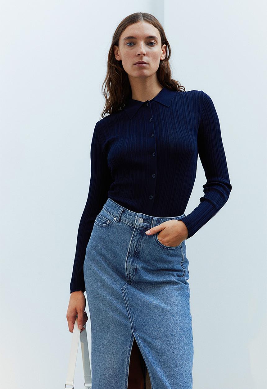 H&M - Slit-front denim skirt - denim blue