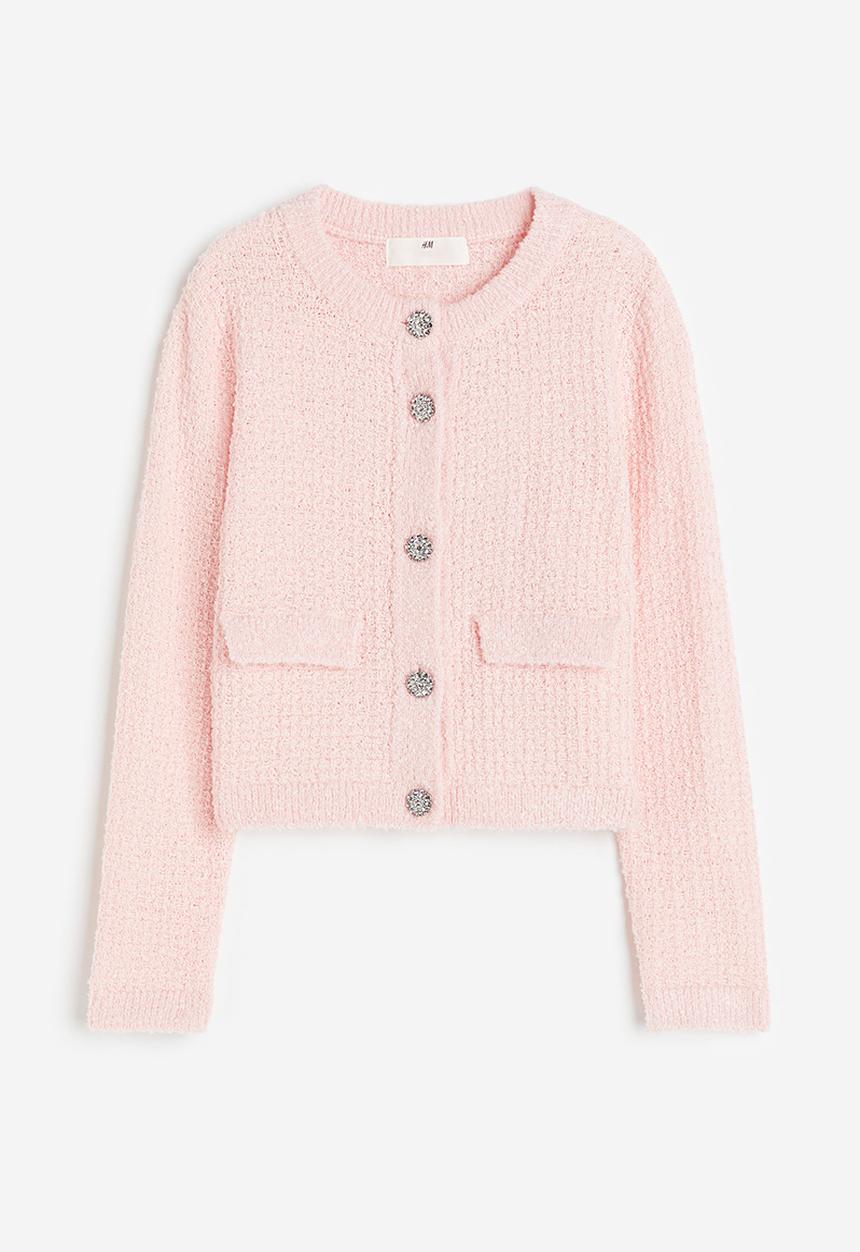 H&M - Textured-knit cardigan - light pink